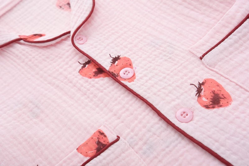 BINIDUCKLING Kids Pajamas Girls Cotton Summer Pjs 8-9 Years Strawberry - Image 4